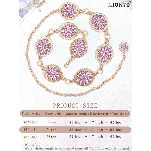 Rhinestone Concho Belt Gold Metal Western Pink Chain Waist Jewelry for Women main image 5